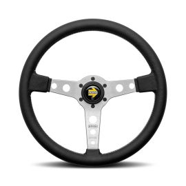 MOMO PROTOTIPO SILVER STEERING WHEEL - BLACK LEATHER 370MM