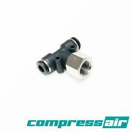 Threaded Tee 1/4" FNPT To 1/4" PTC X 1/4" PTC Compress Air