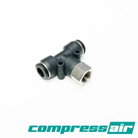 Threaded Tee 1/4" FNPT To 3/8" PTC X 3/8" PTC Compress Air