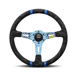 MOMO Ultra Black Steering Wheel - Blue Insert 350mm