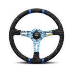 MOMO Ultra Black Steering Wheel - Blue Insert 350mm